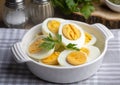 Boiled sliced egg, food photo