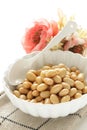 Boiled soy bean on white bowl