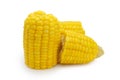 Boiled sweet corn on a white background.