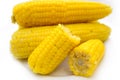 Boiled sweet corn on a white plate. Royalty Free Stock Photo