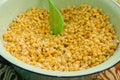 Boiled sweet corn with yellow color served in big bowl