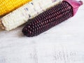 Boiled sweet corns on wooden background Royalty Free Stock Photo