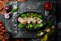 Boiled veal with green beans and spinach. Diet food. Royalty Free Stock Photo