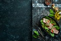 Boiled veal with green beans and spinach. Royalty Free Stock Photo