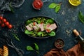 Boiled veal with green beans and spinach. Diet food. Royalty Free Stock Photo