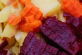 Boiled vegetables beets, carrots, potatoes cooking