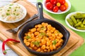 Boiled White Beans smothered in Tomato Sauce, close-up, top view