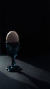 Boiled white egg on dark background in beautiful crockery