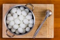 Boiled white hens eggs cooling for decorating