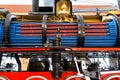 Boiler and chimneys in steam train, detail of mechanism a vintage russian steam train locomotive Royalty Free Stock Photo