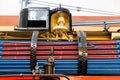 Boiler and chimneys in steam train, detail of mechanism a vintage russian steam train locomotive Royalty Free Stock Photo