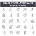 Boiler installations and repairs line icons for web and mobile design. Editable stroke signs. Boiler installations and