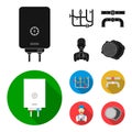 Boiler, plumber, ventils and pipes.Plumbing set collection icons in black, flat style vector symbol stock illustration