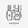 Boiler room flat line icon. Vector outline illustration of water heating. Black color thin linear sign for home interior Royalty Free Stock Photo