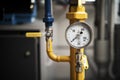 boiler room gas pressure meter closeup Pressure gauge for monitoring Royalty Free Stock Photo