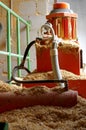 Boiler room hydraulic system supplying sawdust Royalty Free Stock Photo