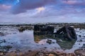 The boilers of the Kadie ship weak as seen on the beach at the Breede River mouth in South Africa.