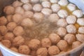 Boiling Bakso Indonesian Meatball in a Pan Royalty Free Stock Photo