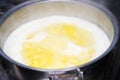 Boiling butter in a saucepan on a gas stove Royalty Free Stock Photo