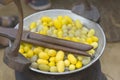 Boiling cocoon silkworm in the pot