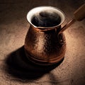 Boiling coffee in copper Turkish coffee brewing pot Royalty Free Stock Photo