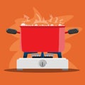 Boiling Cooking pot on gas stove. Flat and solid color vector illustration. Royalty Free Stock Photo