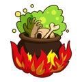 Boiling on fire cauldron icon, cartoon style Royalty Free Stock Photo