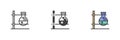 Boiling flask laboratory stand different style icon set