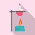 Boiling flask under fire icon, flat style Royalty Free Stock Photo