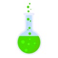 Boiling green flask icon, flat style