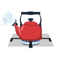 Boiling kettle. Boiling water. Kettle on gas flame vector Royalty Free Stock Photo