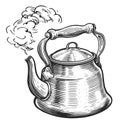 Boiling kettle and steam. Sketch vintage illustration