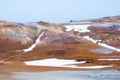 Boiling Mud Pots in the Iceland Volcanically Active Zone and Smoking Cracks in the Ground Around. Location: Geothermal