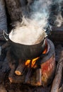 Countryside boiling pot cooking, vintage style Royalty Free Stock Photo