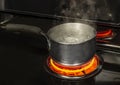 Boiling Pot of Water on Stove With Copy Space Royalty Free Stock Photo