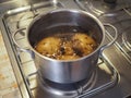 Boiling potato in saucepan Royalty Free Stock Photo