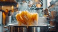 Boiling spaghetti in a pot with steam rising Royalty Free Stock Photo