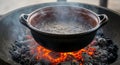 Boiling Water in Clay Pot on. Royalty Free Stock Photo