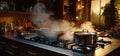 Boiling water in a cooking pot an pan on a induction stove in the modern kitchen Royalty Free Stock Photo