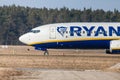 Boing 737 - 800 from Ryanair drives to runway at airport Nuernberg Royalty Free Stock Photo