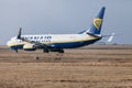 Boing 737 - 800 from Ryanair drives to runway at airport Nuernberg Royalty Free Stock Photo