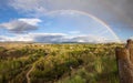 Boise Idaho neighborhood skyline with rainbow after rain during Summer. View from Camels Back Park Royalty Free Stock Photo