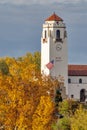 Boise Train Depot in autumn with American flag Royalty Free Stock Photo