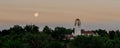 Boise train depot with full moon setting Royalty Free Stock Photo