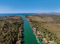 Bojana river and Ada Island in Ulcinj, Montenegro Royalty Free Stock Photo