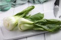 Bok choy, or pak choi on a cutting board