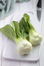 Bok choy, or pak choi on a cutting board