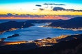 Boka Kotorska and Tivat bay aerial evening panoramic view Royalty Free Stock Photo
