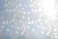 Bokeh Abstract Texture. Beautiful Christmas Background In Light Blue Colors. Defocused