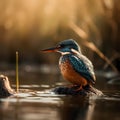 Kingfisher on the riverbank, glorious colors